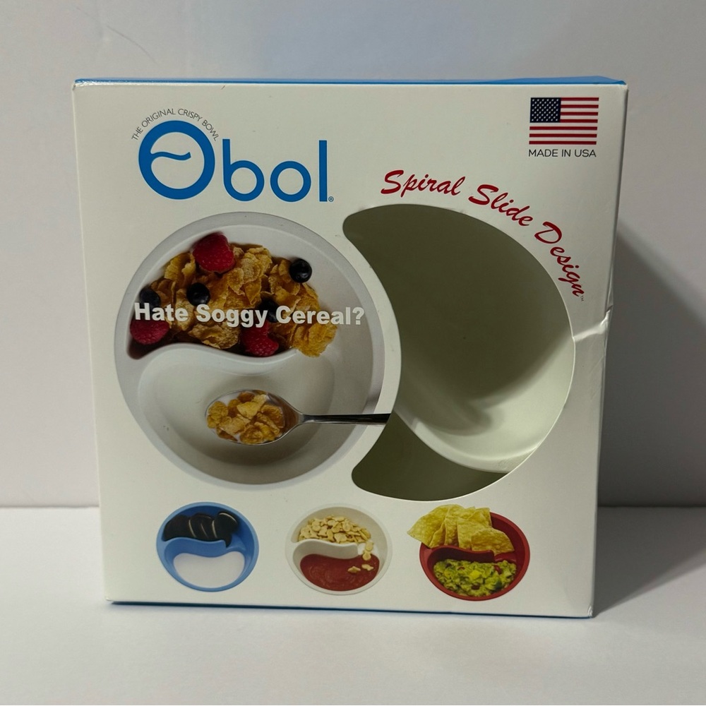 New in Box The Original Obol Spiral Slide Cereal Bowl - White